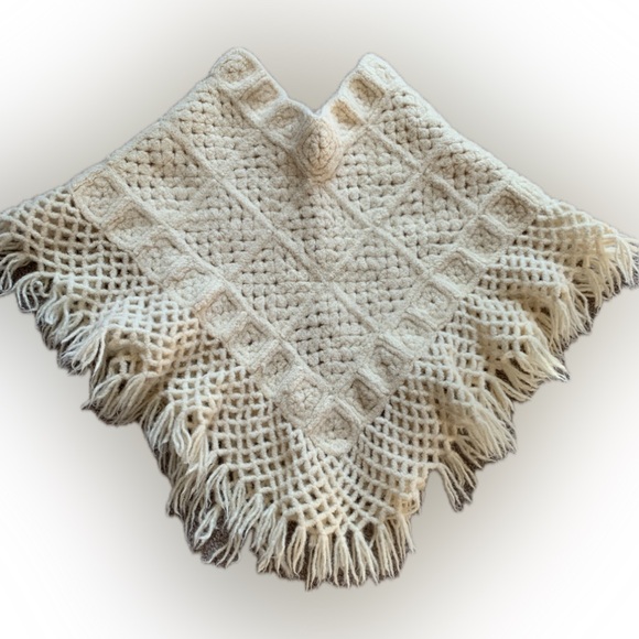 cape shawl, Handmade vintage crochet poncho off white | extra small - Picture 1 of 8